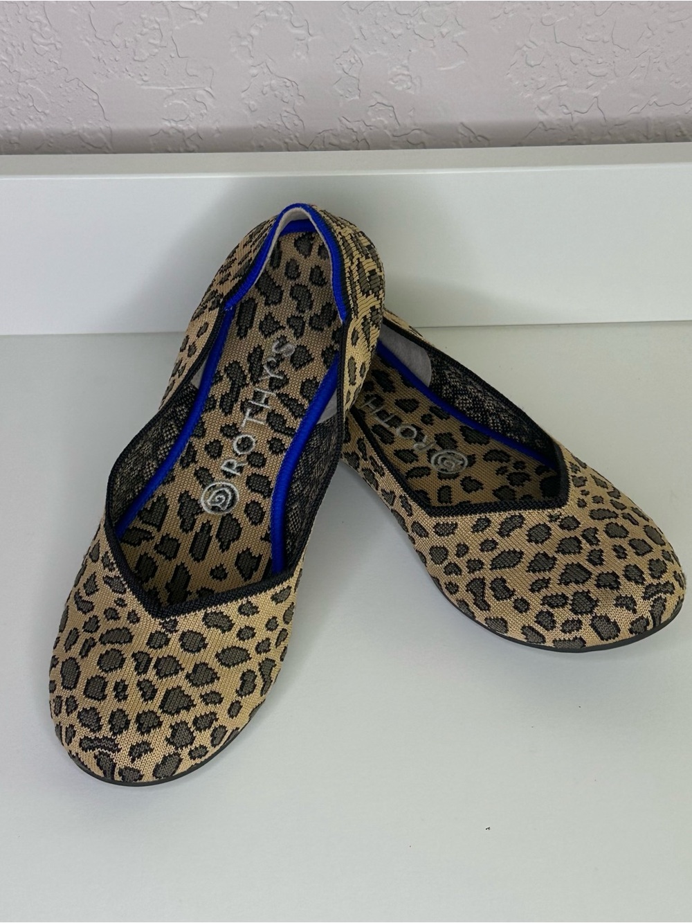 Rothy’s Leopard Print Ballet Flats with Blue Trim Size 8.5